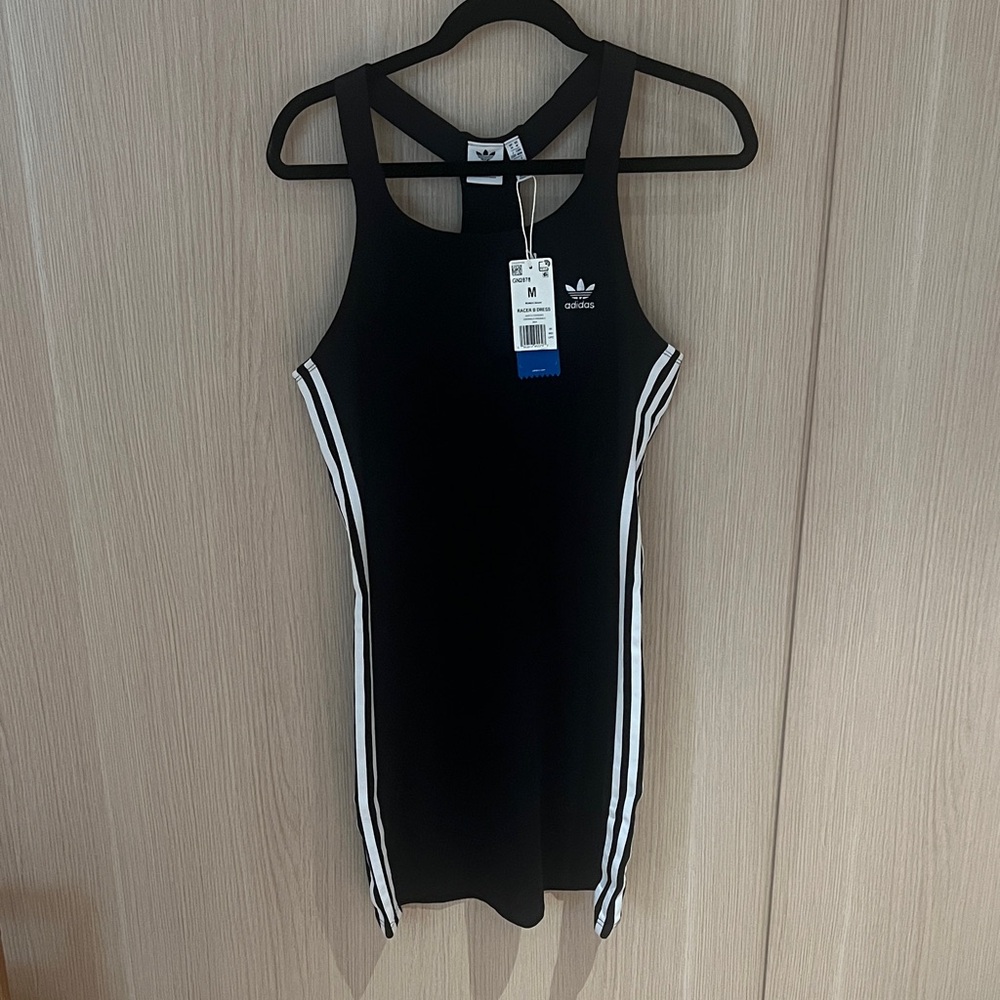 Adidas Black Tank Racerback Dress with White Accents NWT